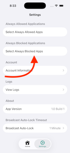 App Settings Always Blocked
