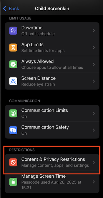 Content And Privacy iOS