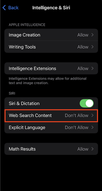 Siri Web Content iOS