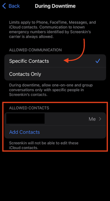 Specific Contacts iOS